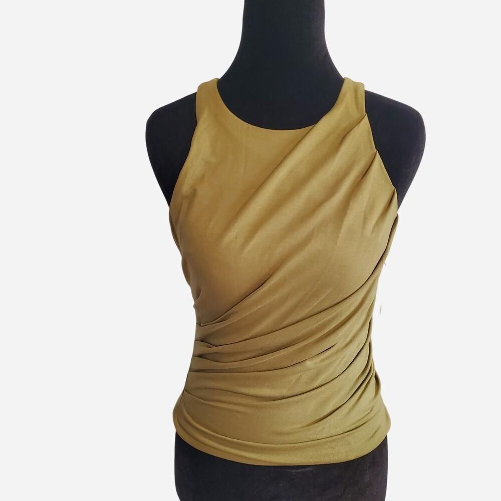 NWT Open Edit Chartreuse Draped Ruched Tank Top Minimal Cyber grunge Size XS